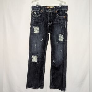 Buckle Big Star Men Blue Distressed Tab Button Pioneer Regular Boot Cut Jeans 38